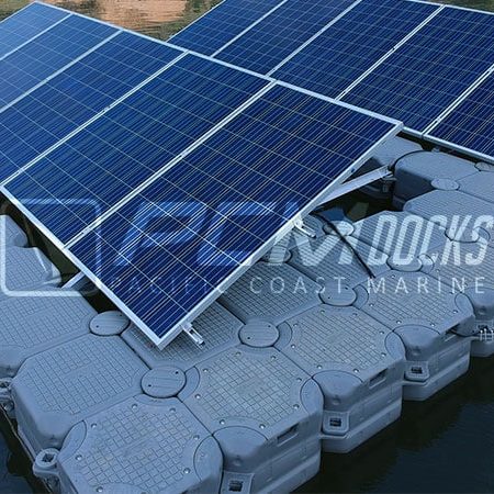 Panel solar flotante azul con marcos blancos