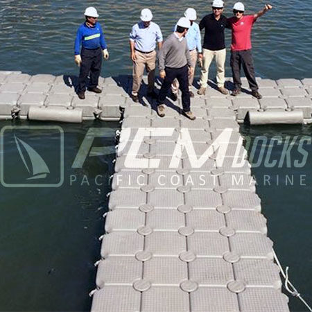 Muelle en forma de T con trabajadores